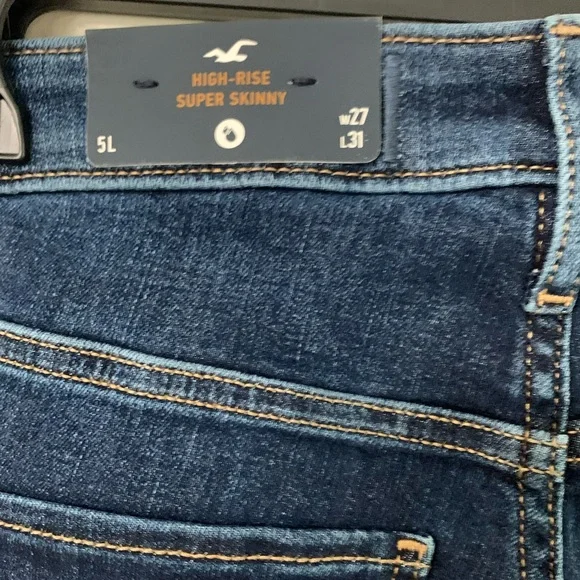 NEW HOLLISTER HIGH-RISE DARK WASH SUPER SKINNY JEANS SIZE:5 Long - Picture 9 of 10